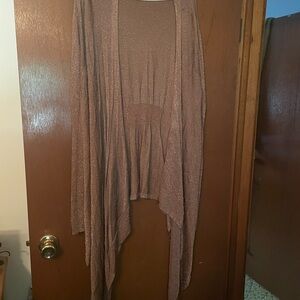 Jennifer Lopez Brown Shrug with Waterfall Hem and Gold accents